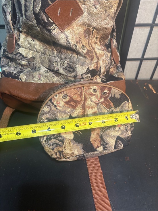 Brown & Multicolor Cat Print Tapestry Backpack